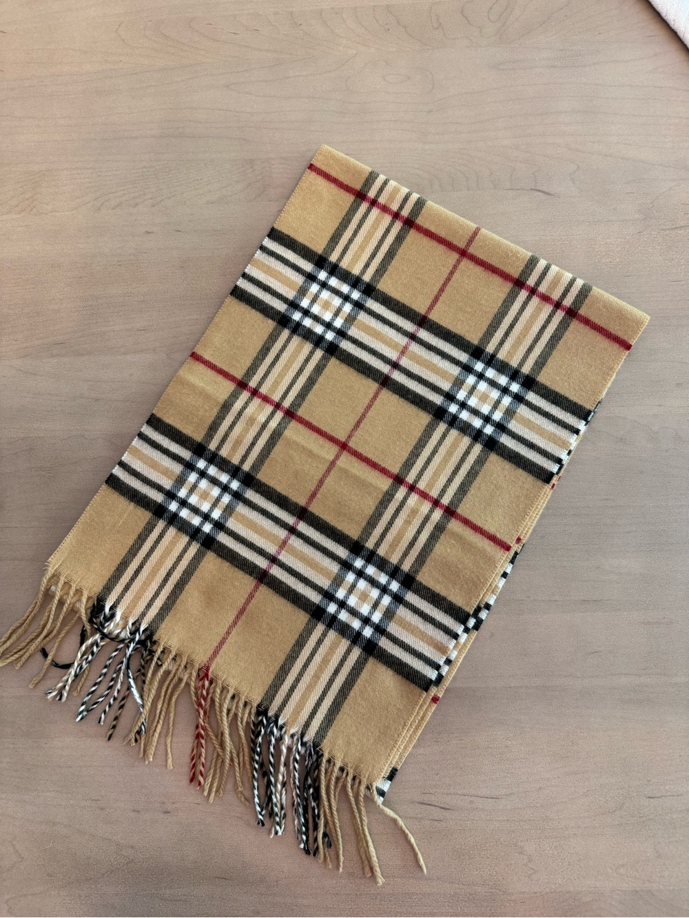 Classic Plaid Fringe Scarf in Camel and Black